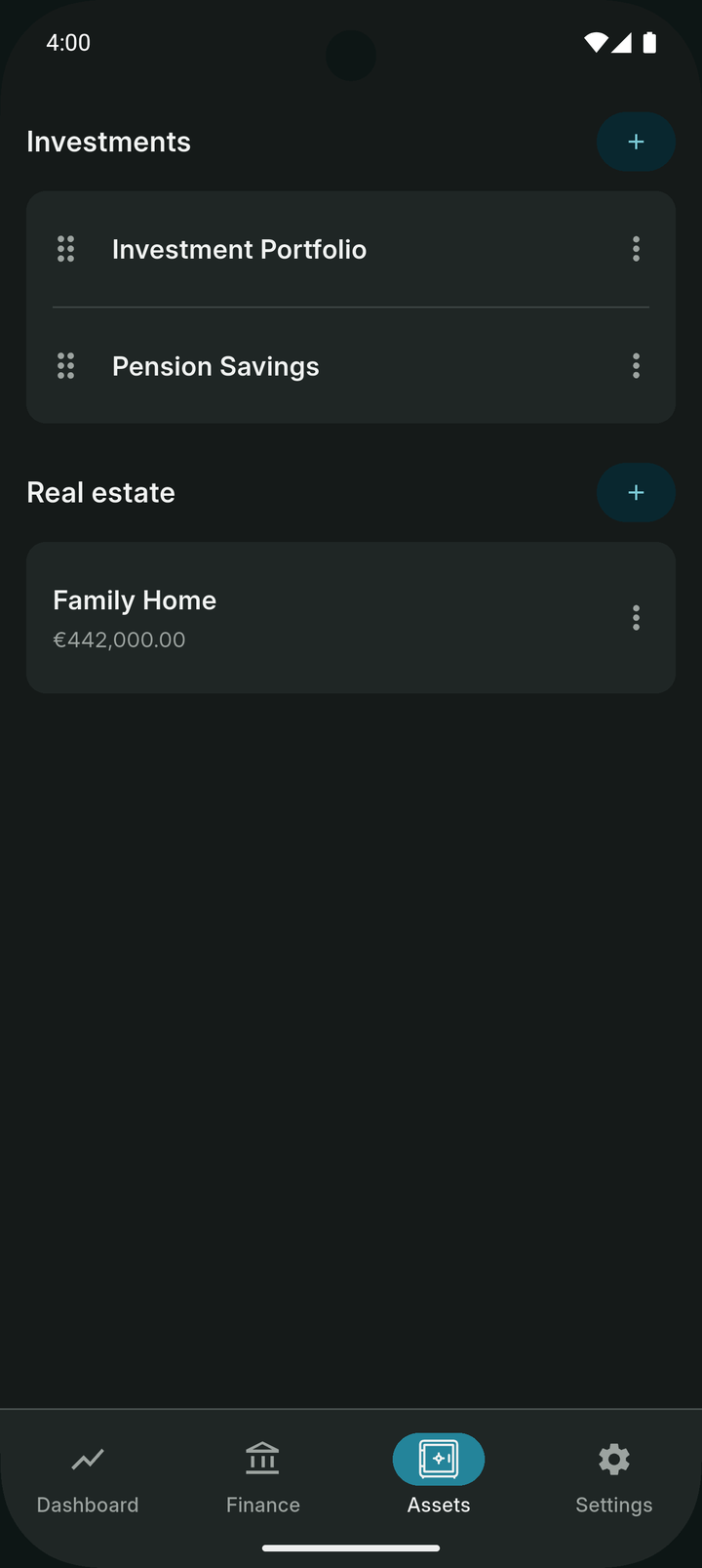 Investments and real estate